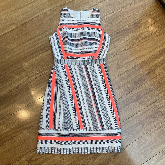 Kate Spade Ribbon Jacquard -blackwhite neon Aline midi dress size 0 - Picture 2 of 7